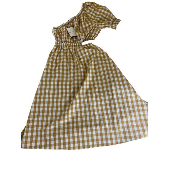 NWT Who what Wear Women's Yellow Gingham One Shoulder Midi Dress - Large - Picture 2 of 14